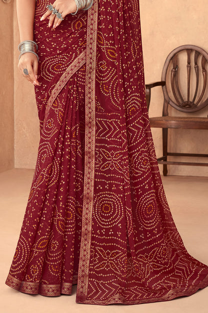 Sangria Red Bandhani Saree