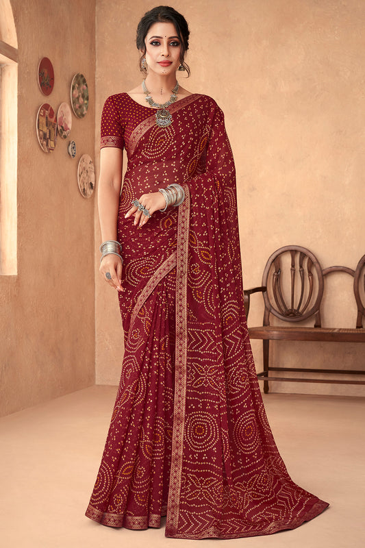 Sangria Red Bandhani Saree