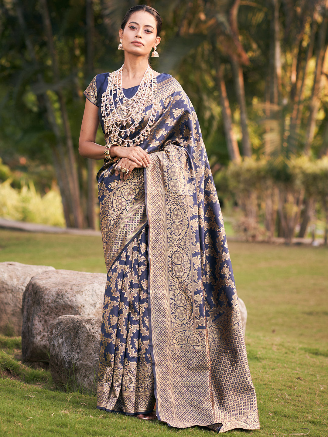 ford blue jaal pattern banarasi saree 2