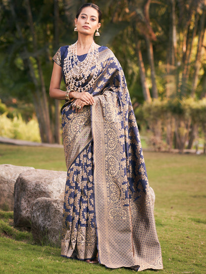 ford blue jaal pattern banarasi saree 2