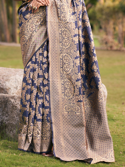 ford blue jaal pattern banarasi saree 3