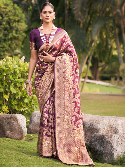 plum purple jaal pattern banarasi saree 2