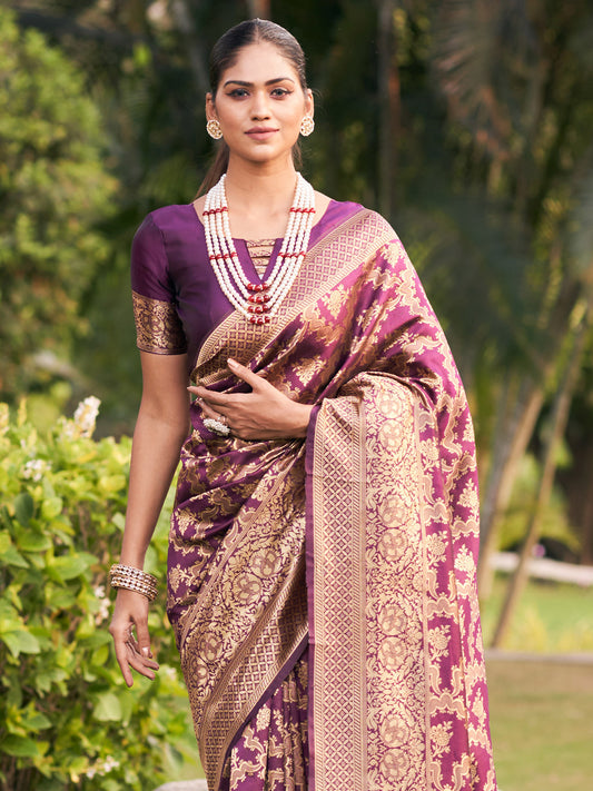 plum purple jaal pattern banarasi saree 1