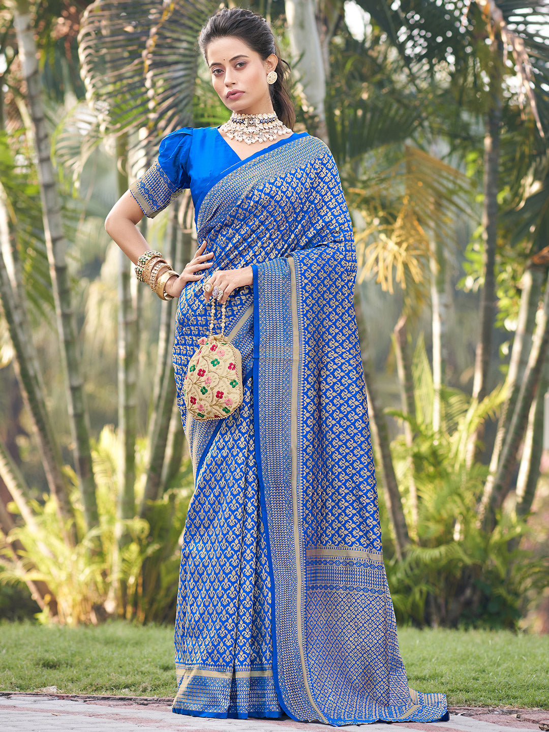 byzantine blue zari butta banarasi saree 2