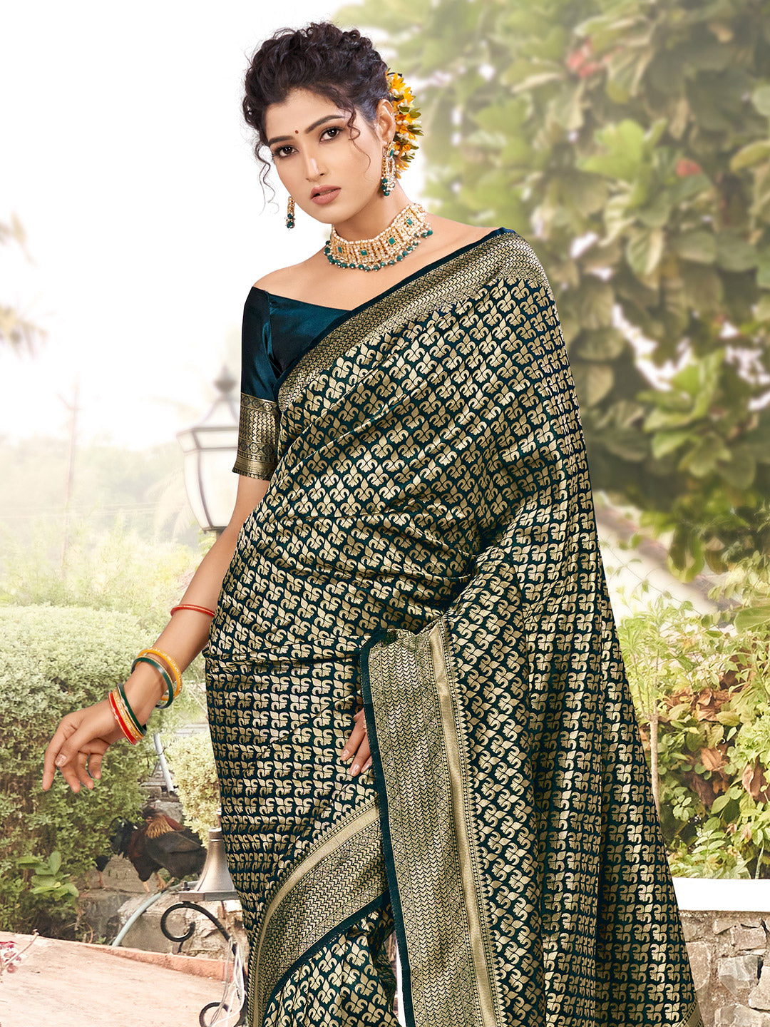 sacramento green zari butta banarasi saree 1 1