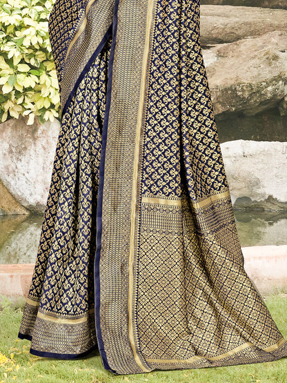 astros navy blue zari banarasi saree 3