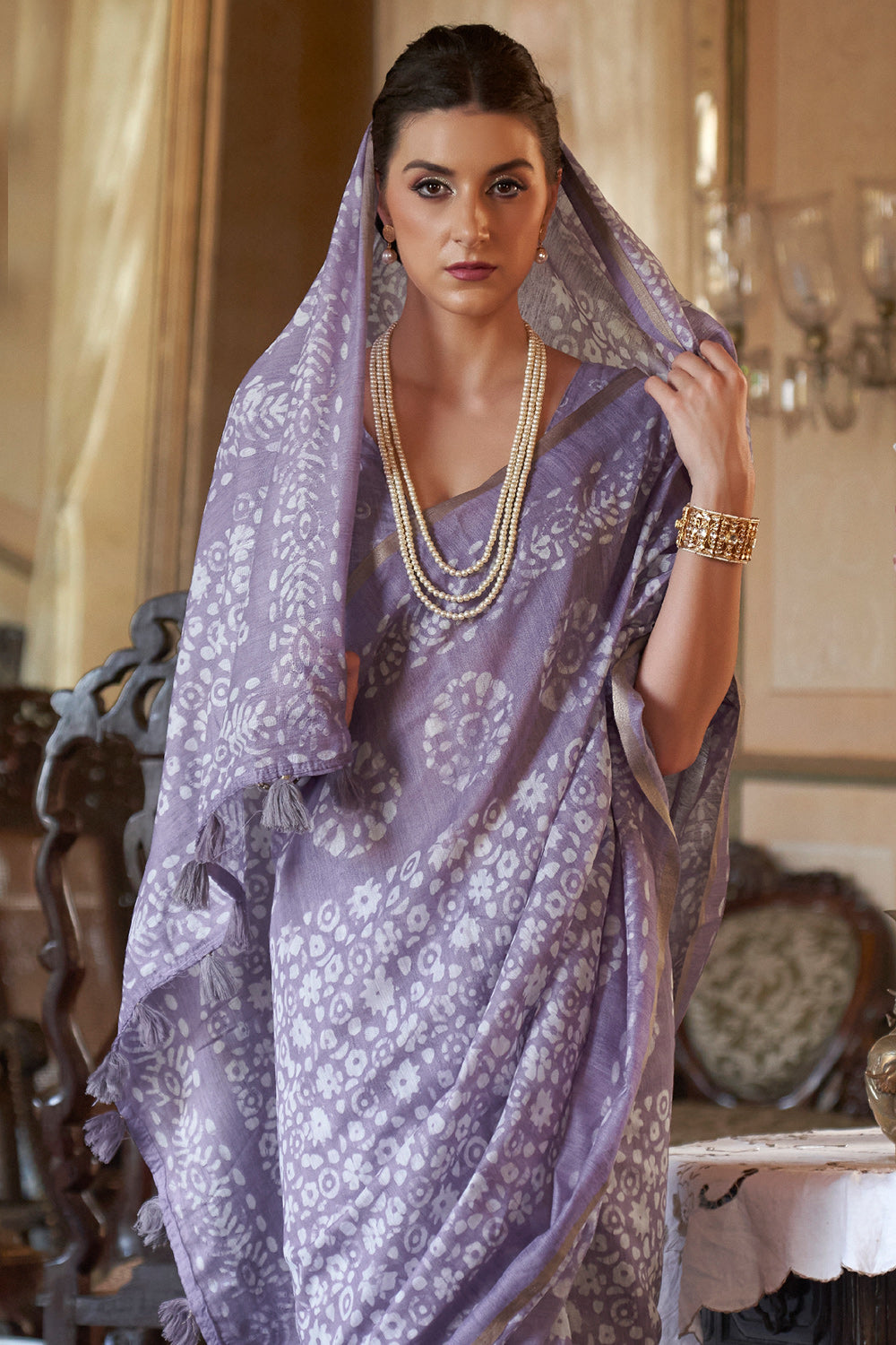 periwinkle purple soft linen saree 2