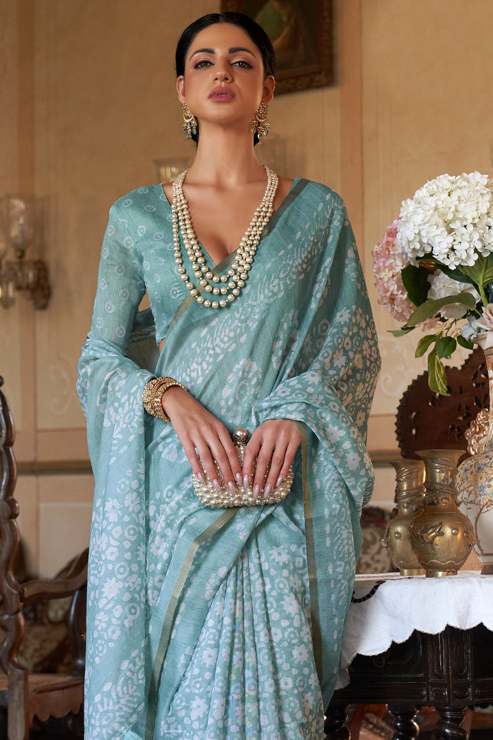 cerulean blue soft linen saree 2