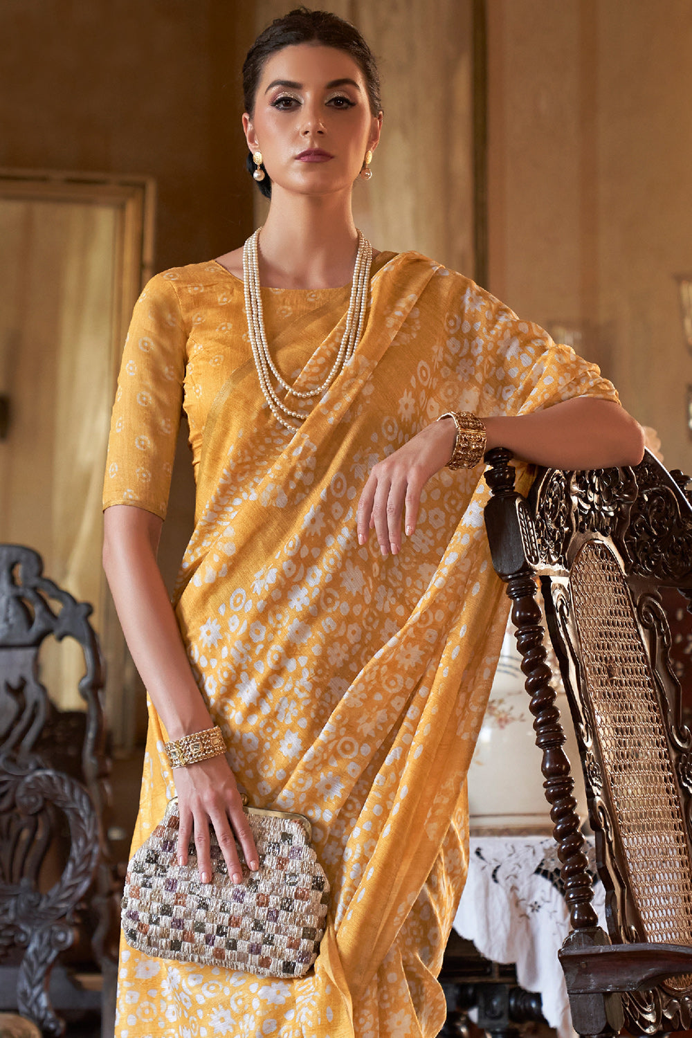 honey yellow soft linen saree 2