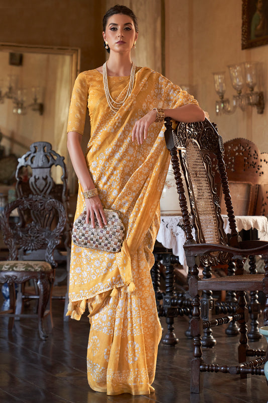 honey yellow soft linen saree 1