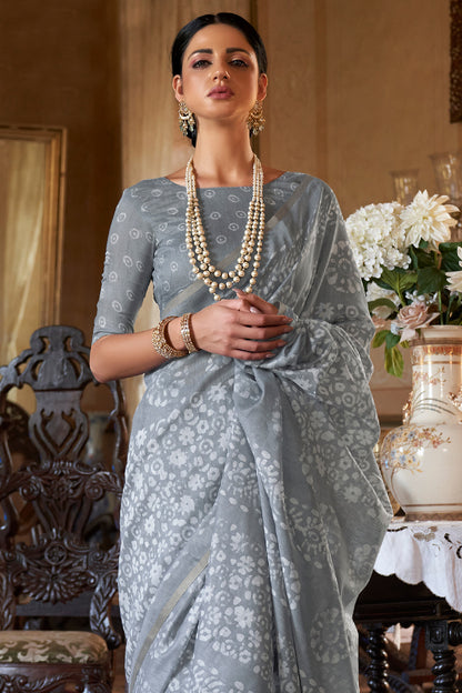 coin grey soft linen saree 2