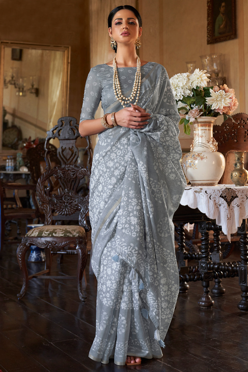 coin grey soft linen saree 1