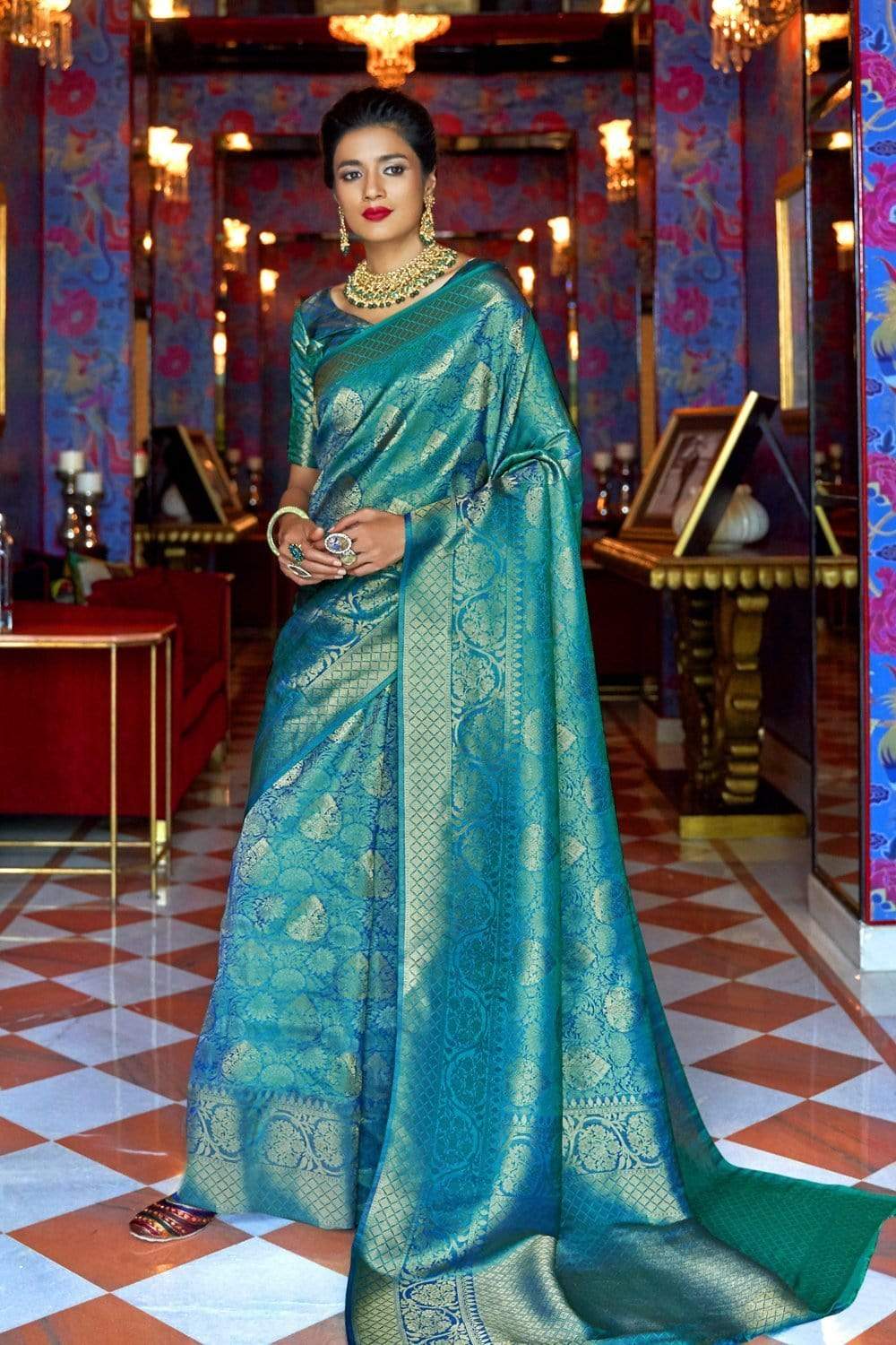 aquamarine handcrafted kanjivaram saree 1