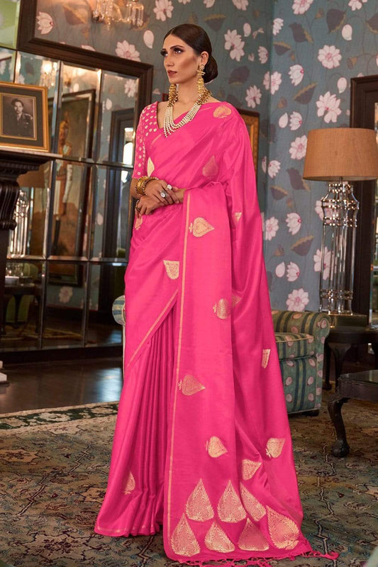 bubblegum pink zari butta banarasi saree 3