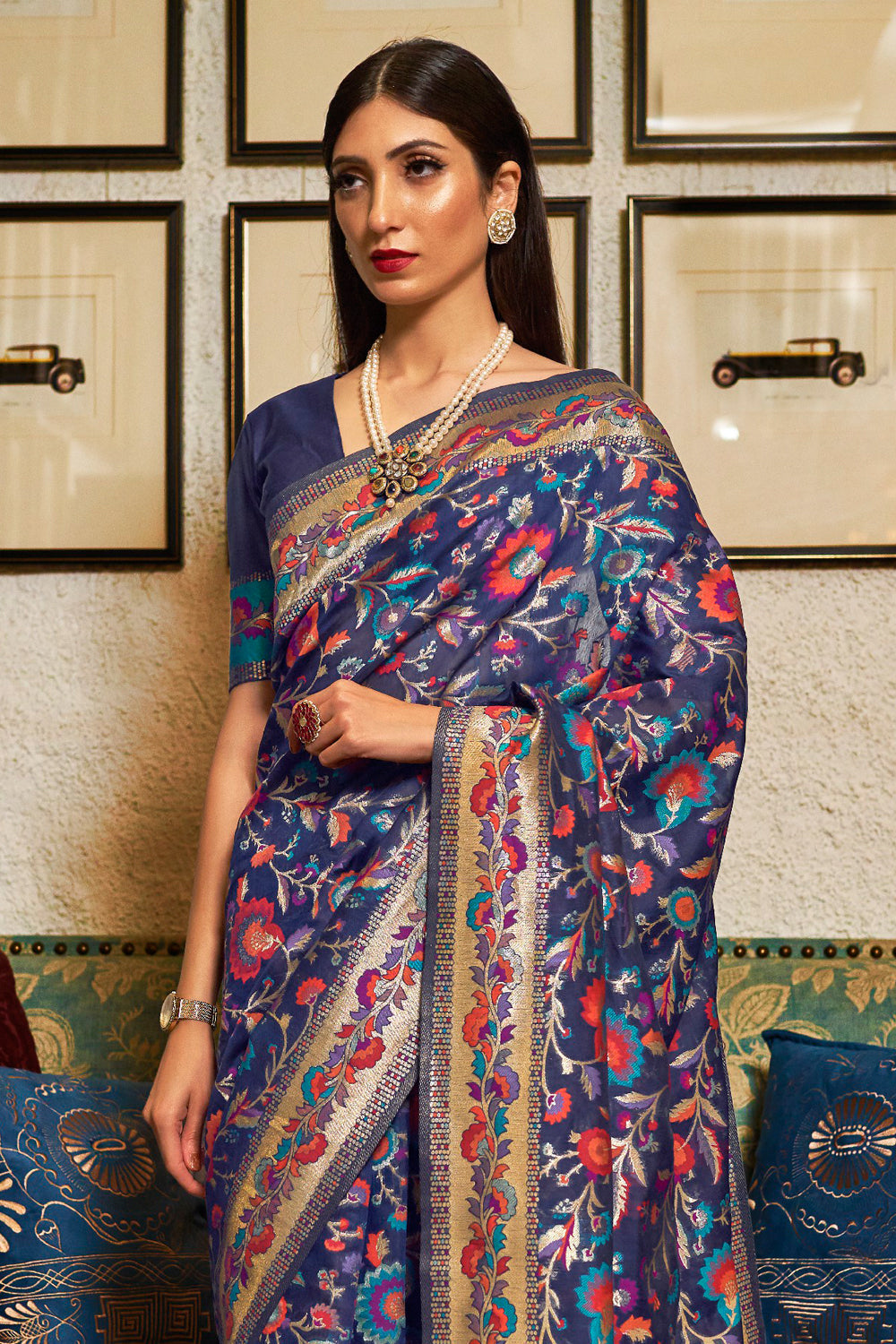 indigo blue banarasi saree 1