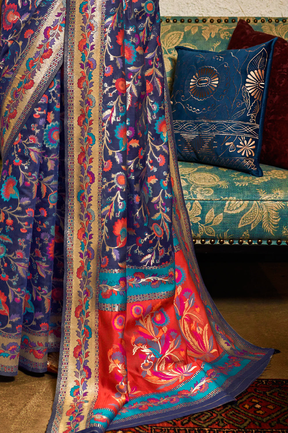 indigo blue banarasi saree 2