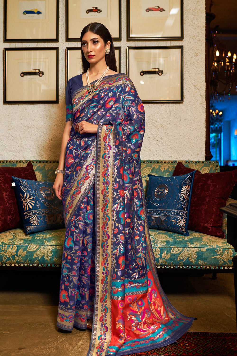 indigo blue banarasi saree 3