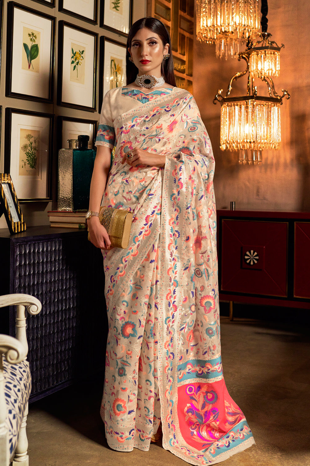 seashell off white banarasi saree 3