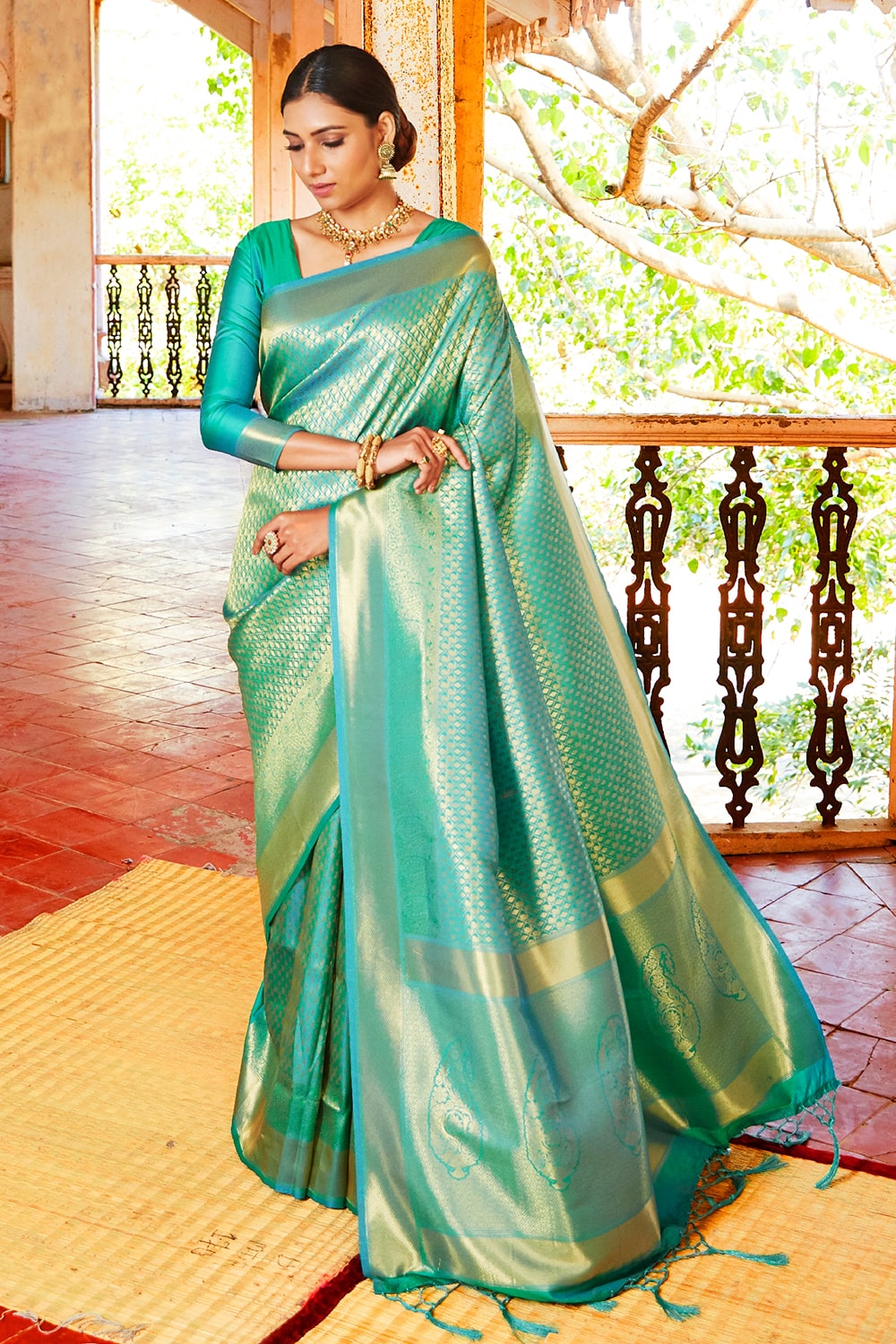 aquamarine blue zari kanjivaram saree 3