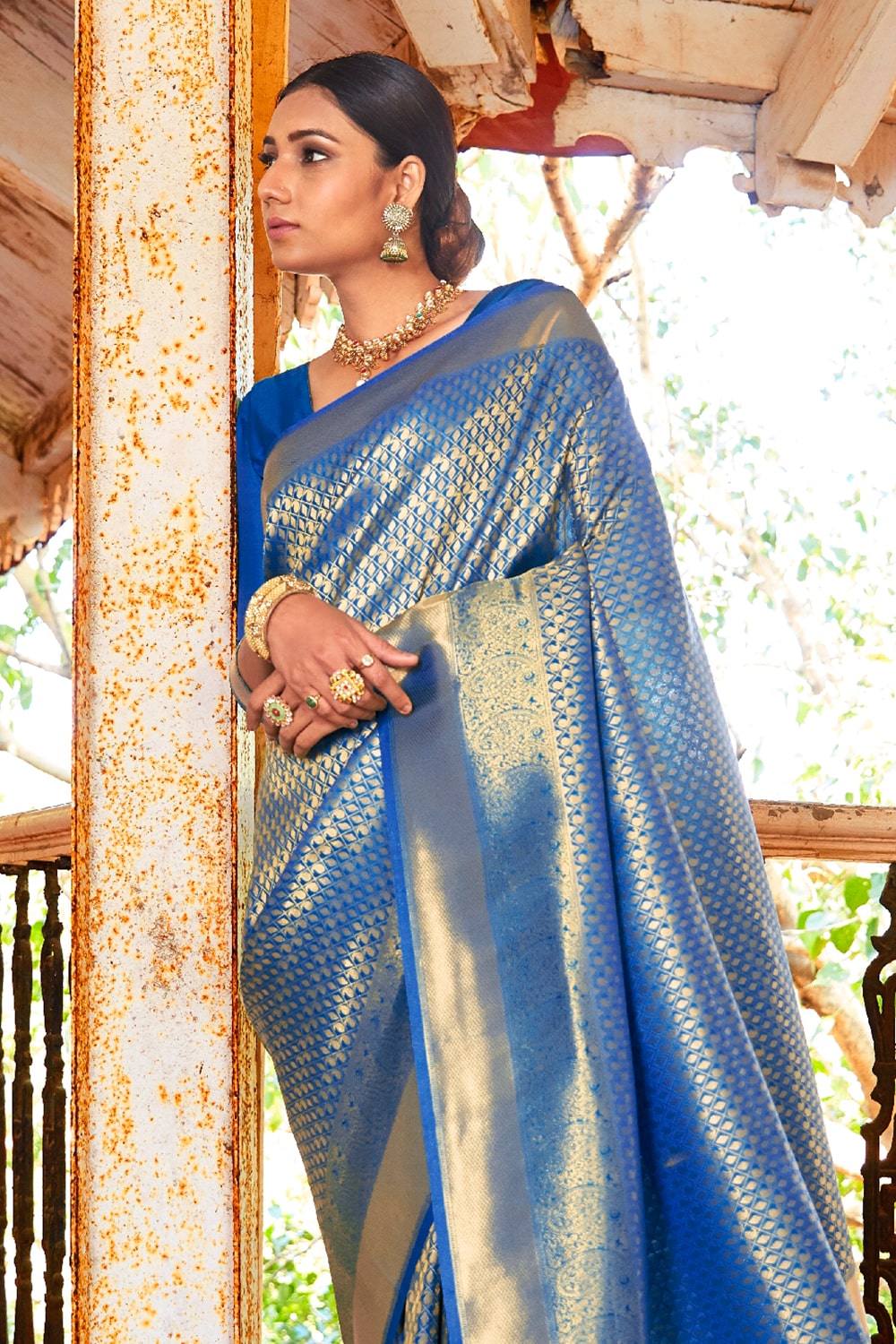 aqua blue zari kanjivaram saree 1