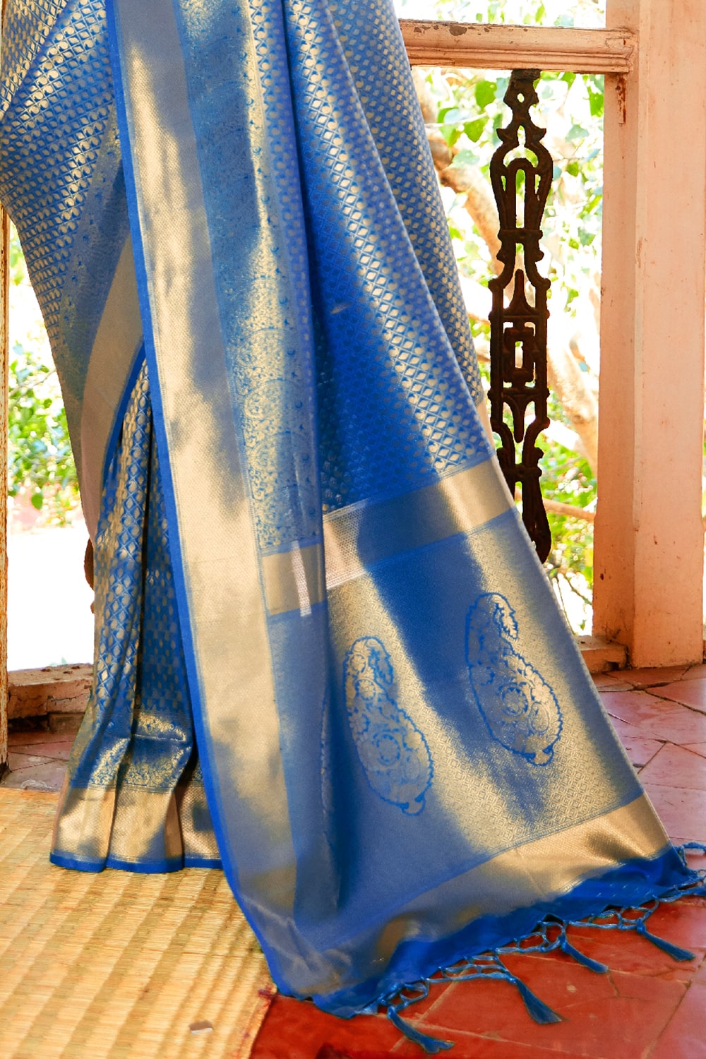 aqua blue zari kanjivaram saree 2