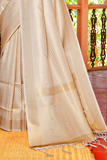 ivory white zari woven kanjivaram saree 2