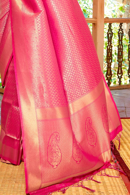 rose pink zari shimmery kanjivaram saree 2