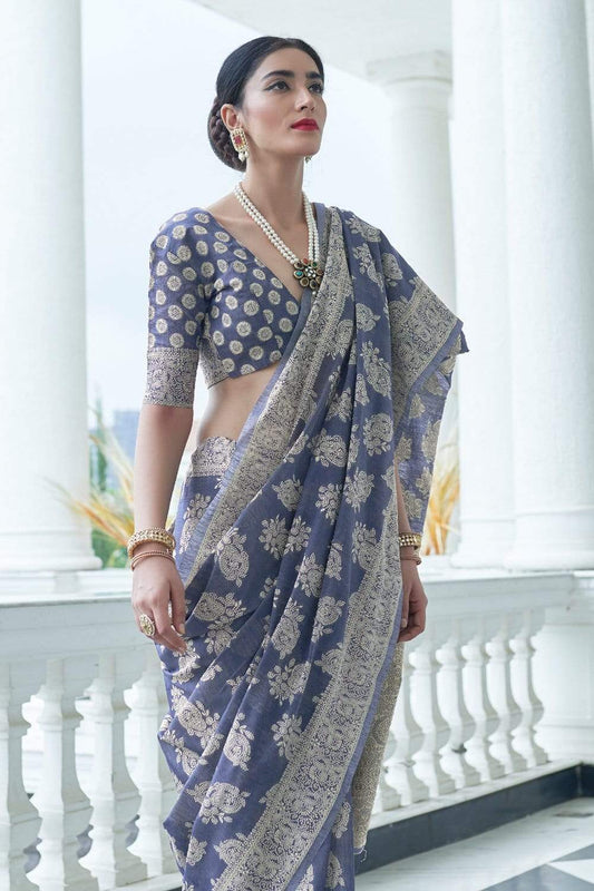 pewter grey cotton saree 1