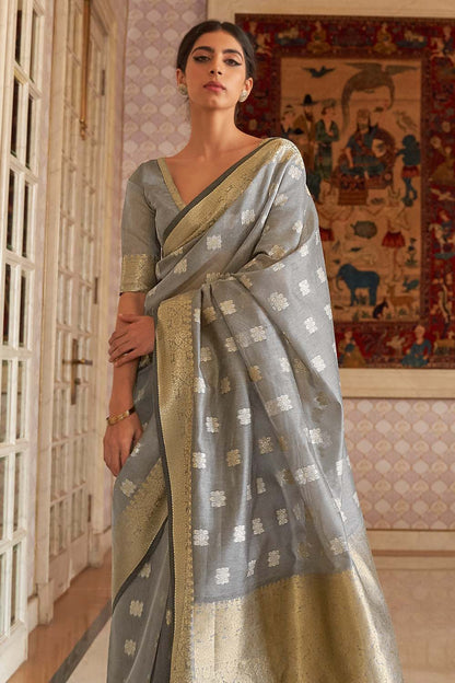 pigeon grey cotton linen saree 1