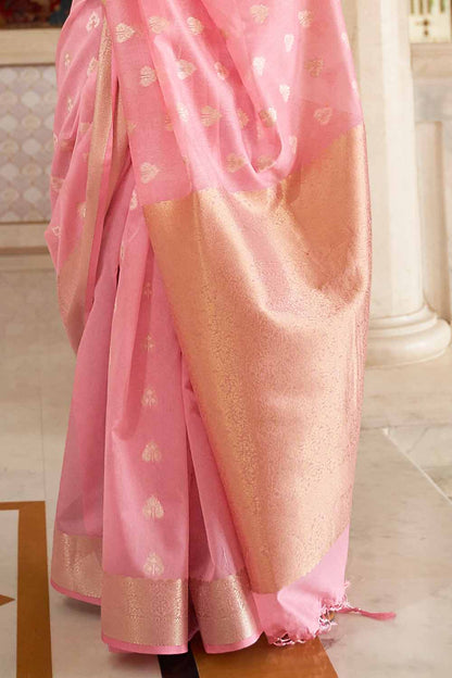 bubblegum pink cotton linen saree 2