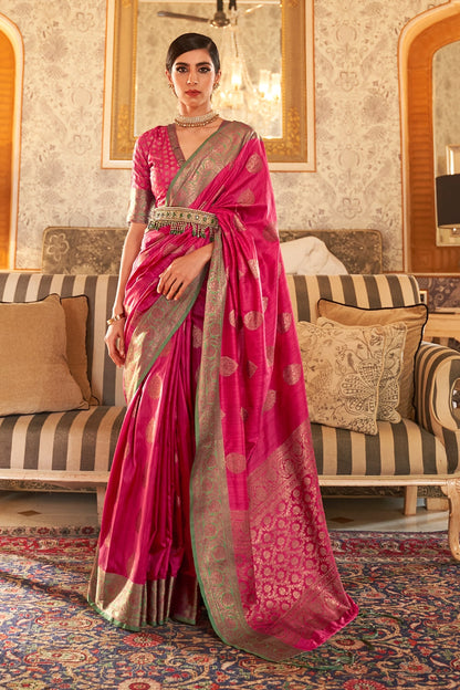 cerise pink zari woven south silk saree 3