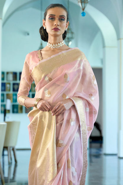 baby pink organza saree 1