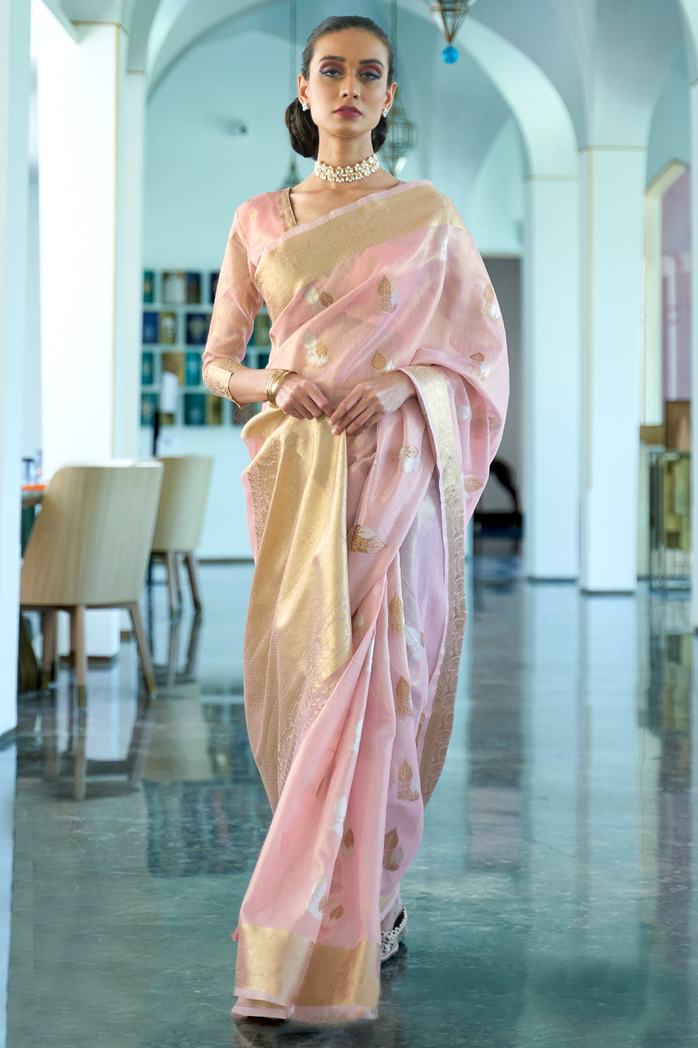 baby pink organza saree 3