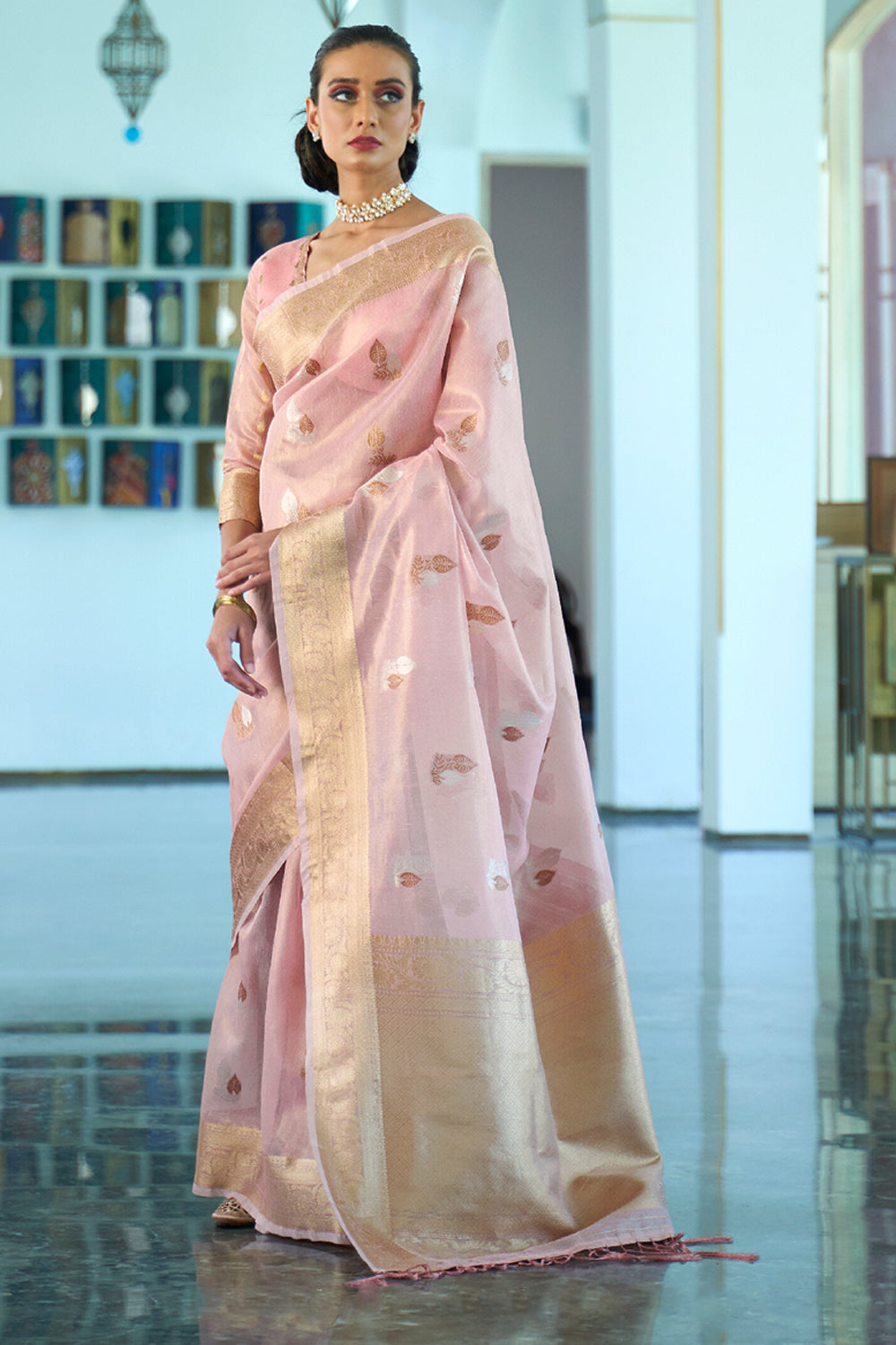 baby pink organza saree 4