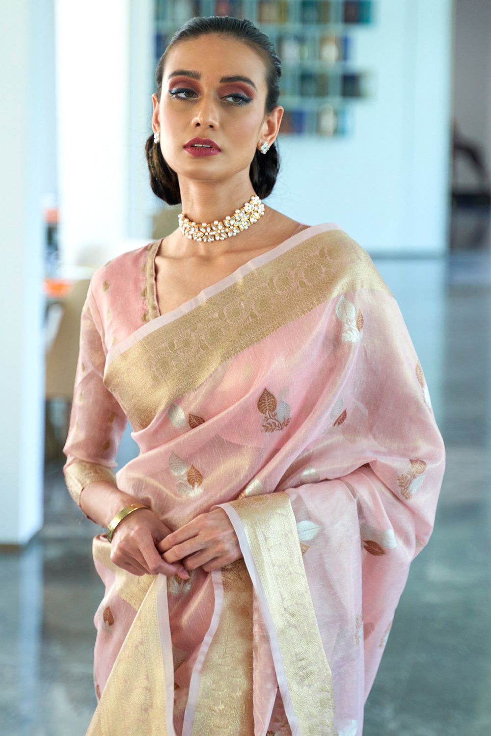 baby pink organza saree 5