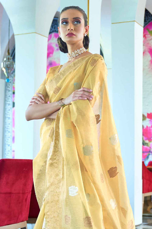 daisy yellow organza saree 1