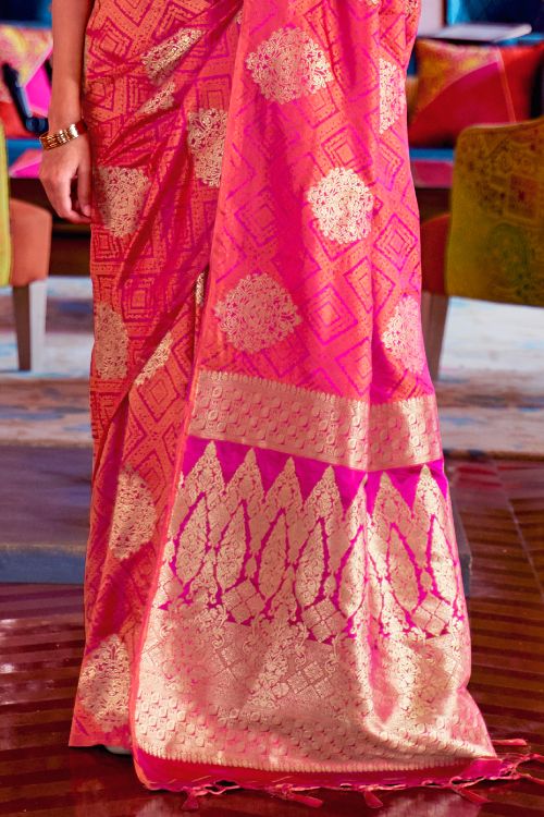 bright pink banarasi chanderi saree 2