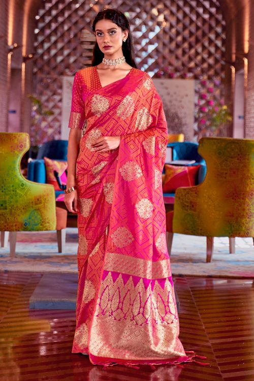 bright pink banarasi chanderi saree 3