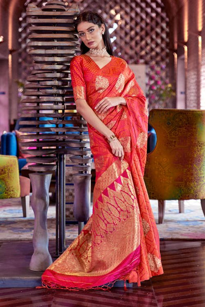 bright pink banarasi chanderi saree 4