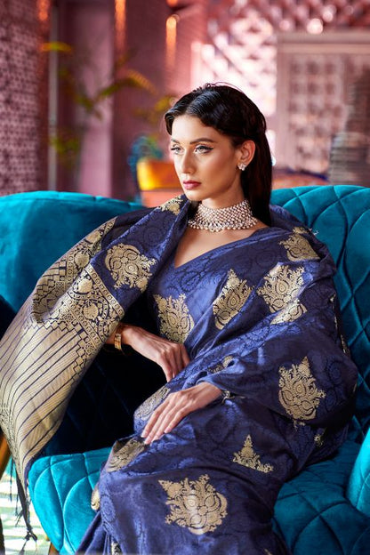 berry blue banarasi chanderi saree 4