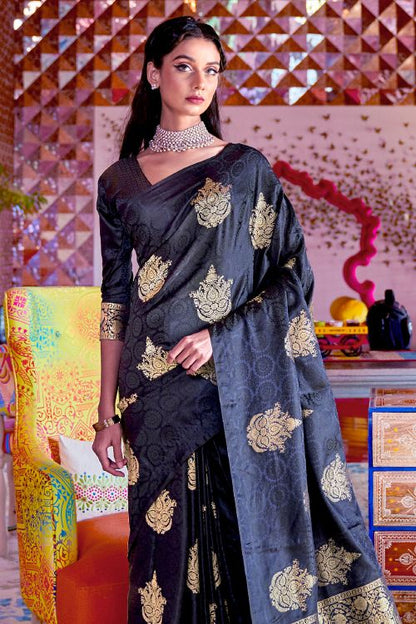 jade black banarasi chanderi saree 1