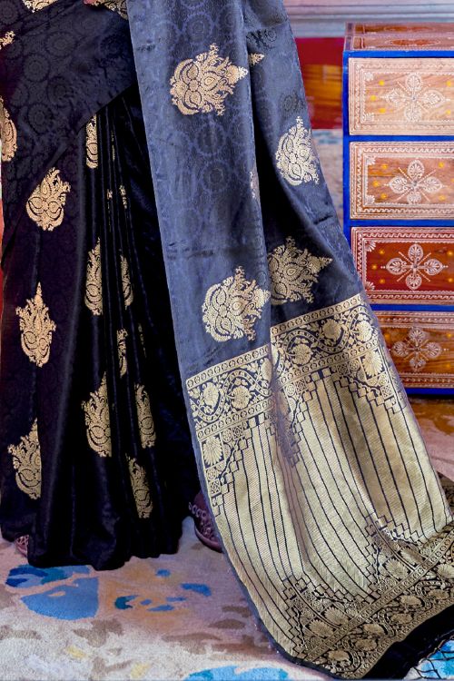 jade black banarasi chanderi saree 2