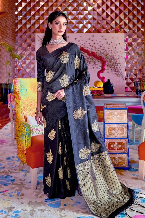 jade black banarasi chanderi saree 3