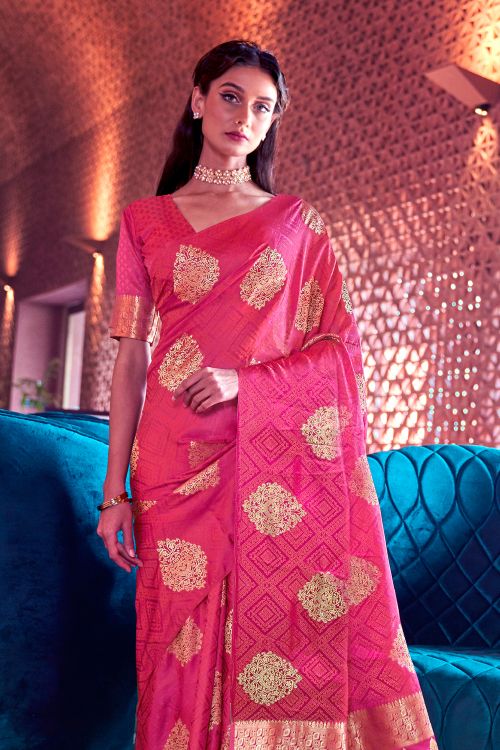 magenta pink banarasi chanderi saree 1