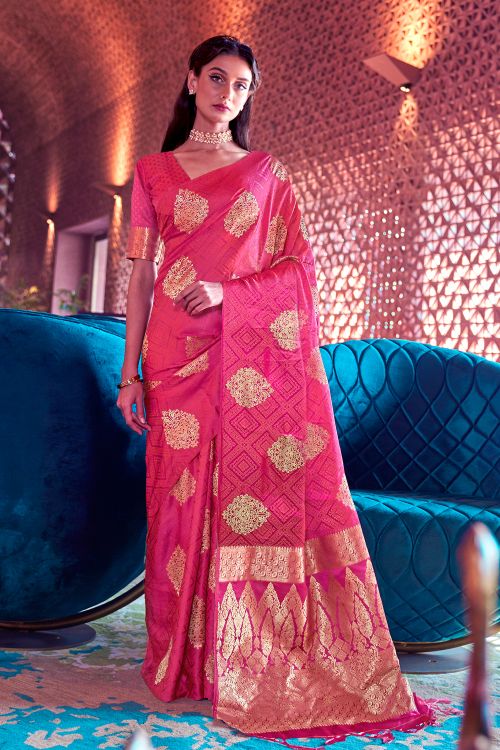 magenta pink banarasi chanderi saree 3