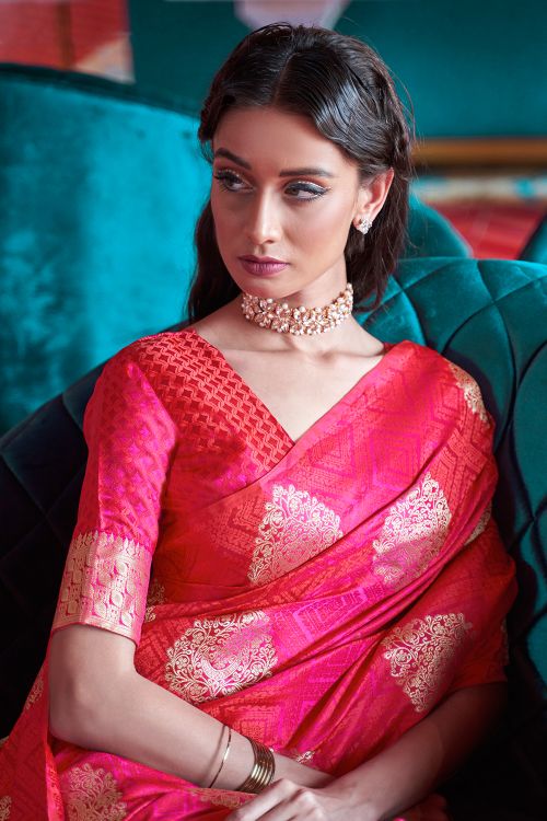 magenta pink banarasi chanderi saree 4