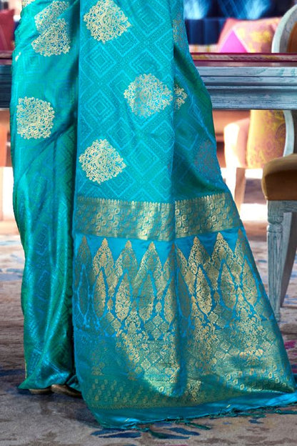 pacific blue banarasi chanderi saree 2