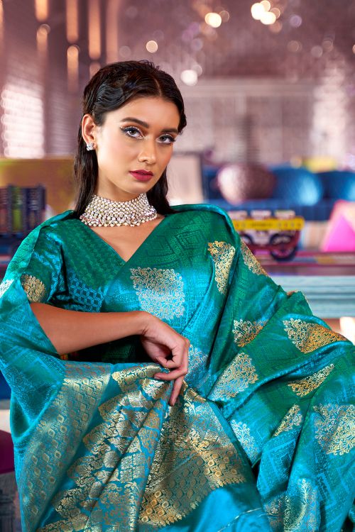 pacific blue banarasi chanderi saree 4