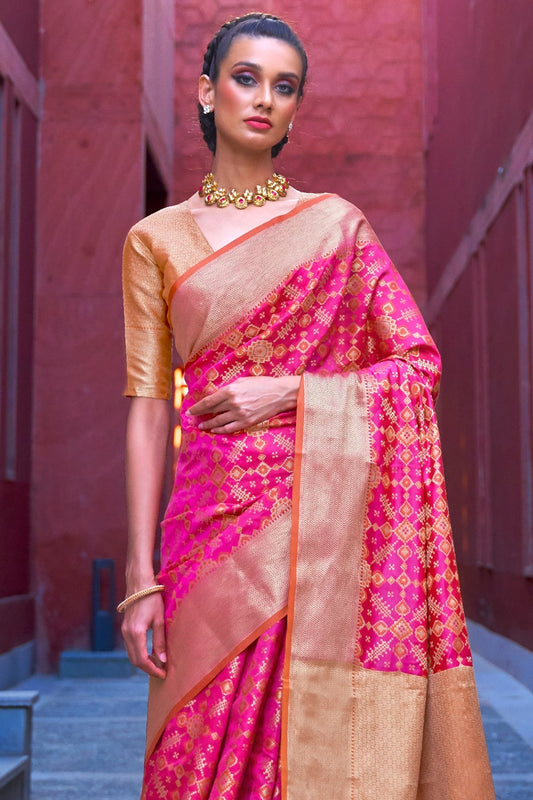 punch hot pink patola saree 1