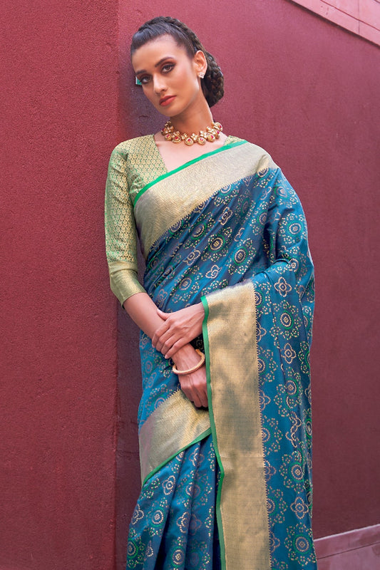 teal blue patola saree 1